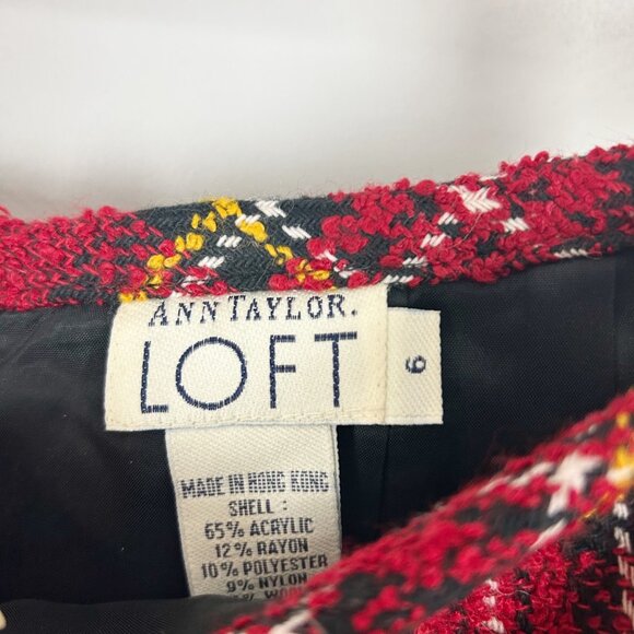 Y2K Vtg Red Plaid Tweed Mini Skirt Size 6 Academia Grunge Loft Women's - Picture 3 of 3